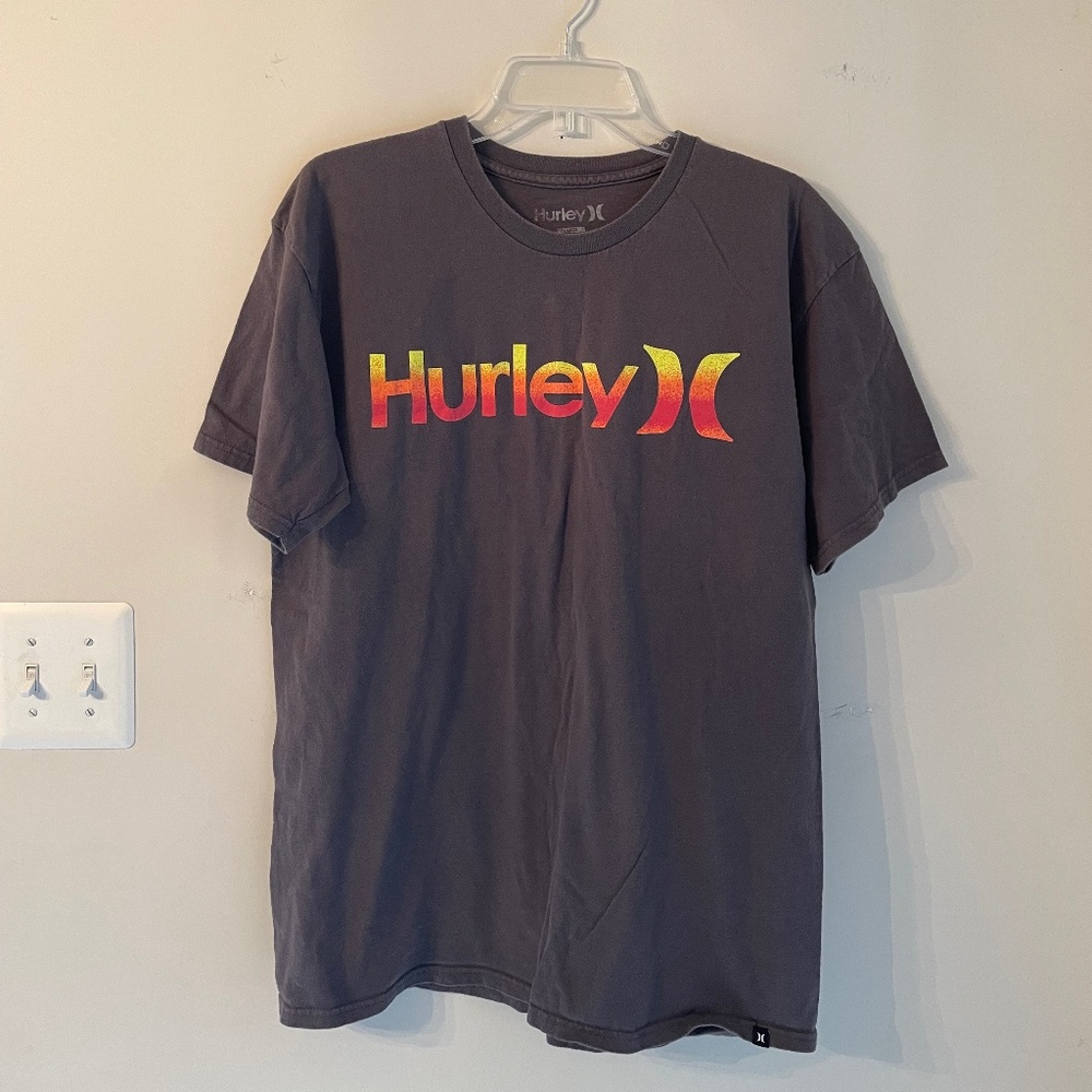 Hurley T-shirt - Large - Yellow, Orange, Red logo- Gray lightweight
